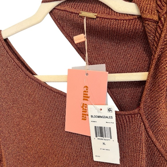 Cult Gaia | AW22 Jet Lurex Metallic Knit Cut Out Long Sleeve Dress Rust Brown XL - Picture 5 of 8